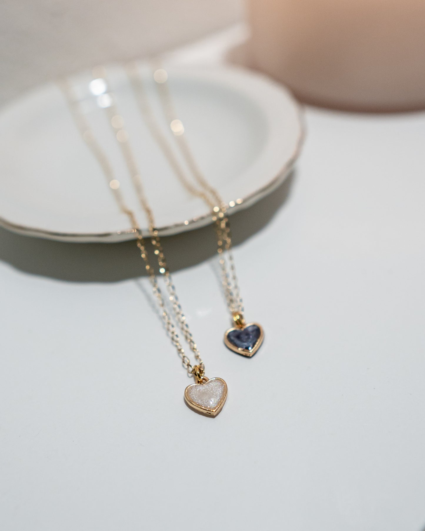 “Snow” + "Midnight" Heart Necklace