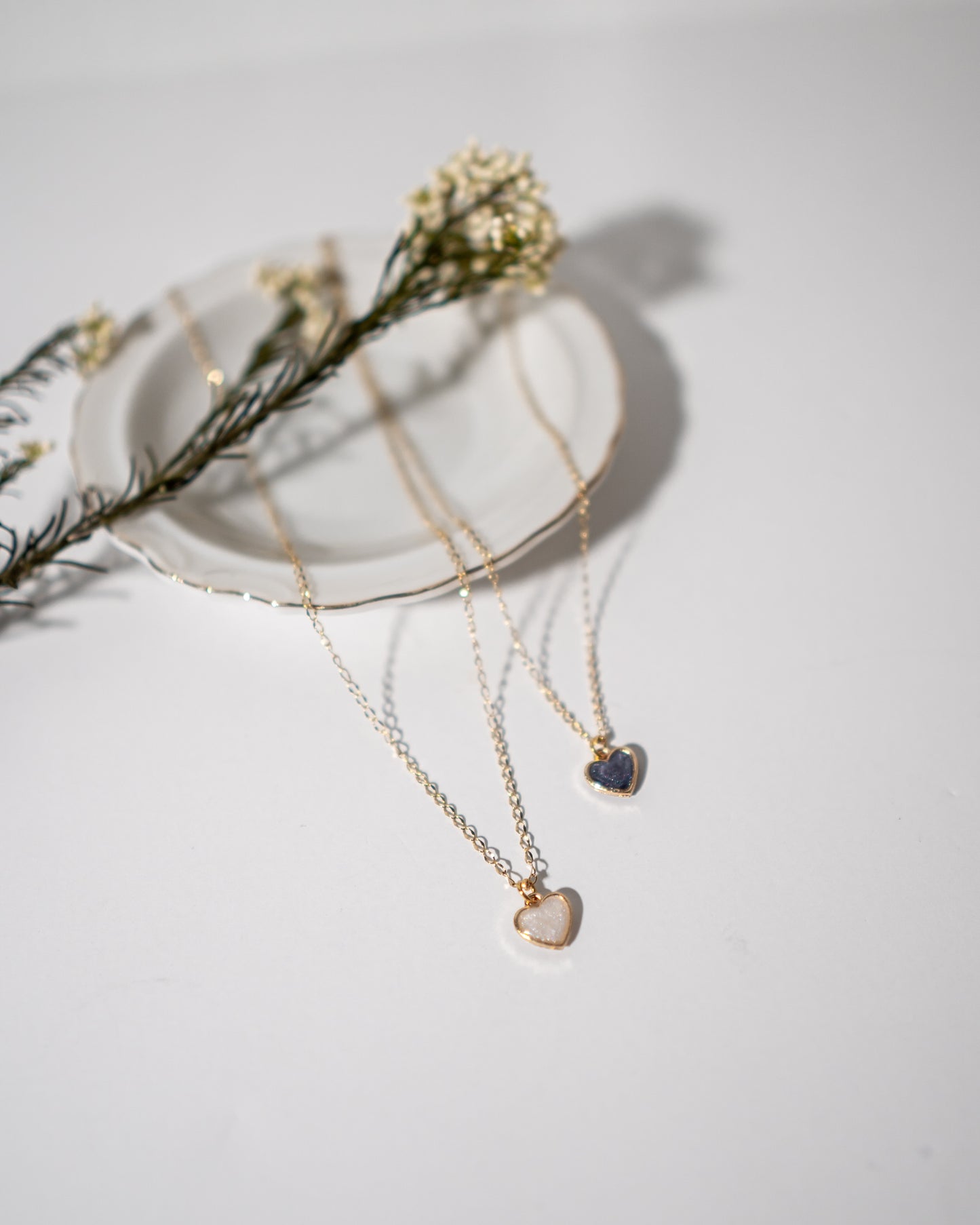 “Snow” + "Midnight" Heart Necklace