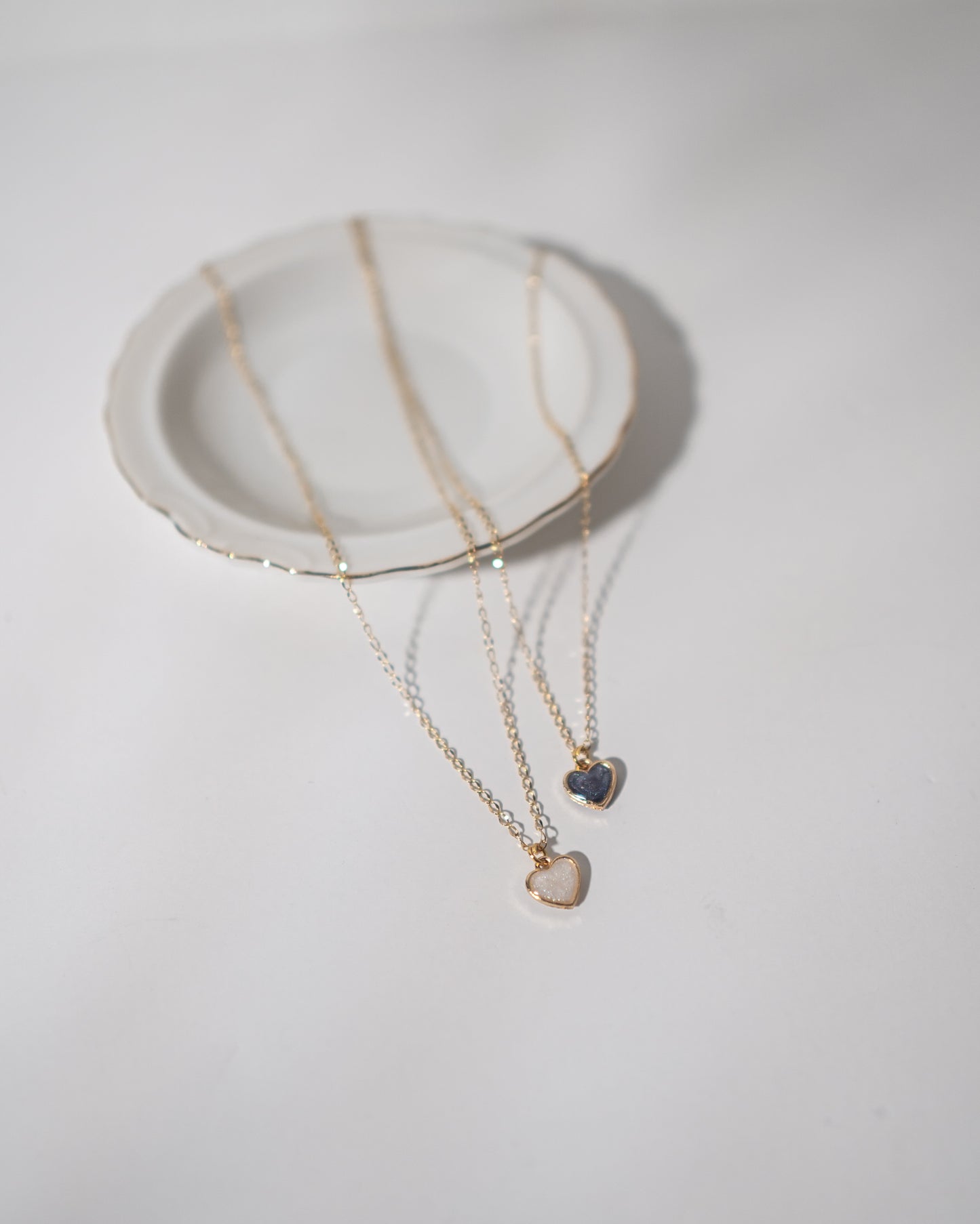 “Snow” + "Midnight" Heart Necklace