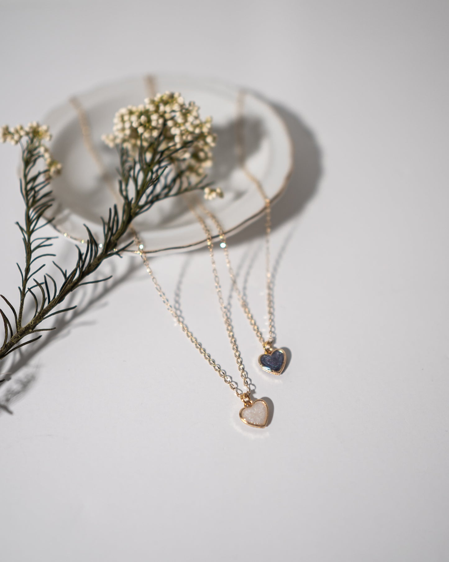 “Snow” + "Midnight" Heart Necklace